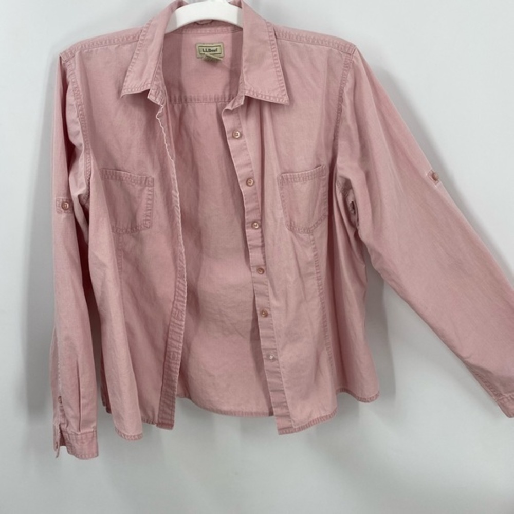 L.L. Bean Pink Chambray Button Front Rollsleeve S… - image 2